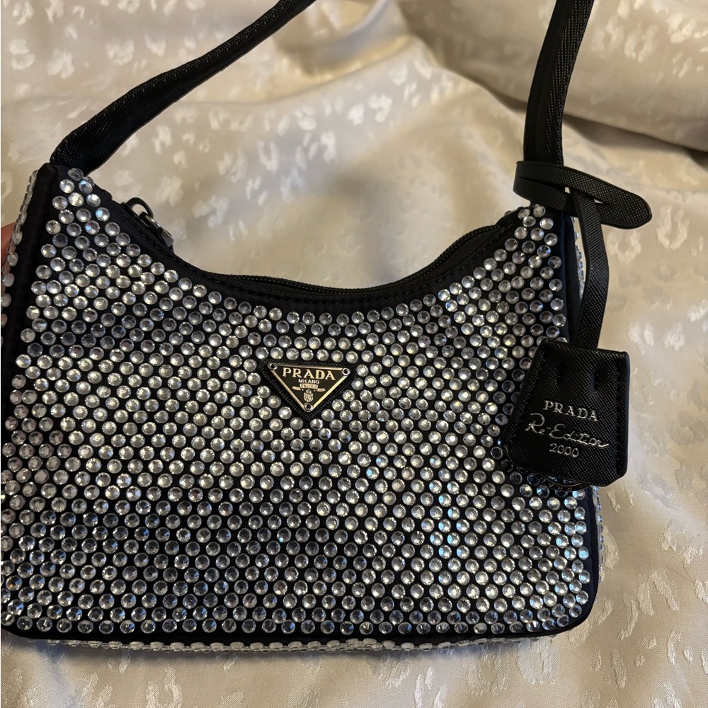 Prada Black and Silver Crystal Embellished Women's Bag